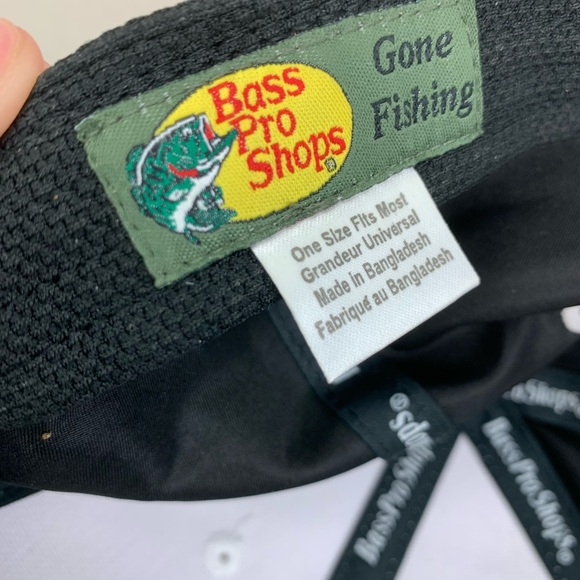 Bass Pro Shops White Black Gray Adjustable Hook & Loop Fishing Baseball Hat Used - Picture 7 of 7